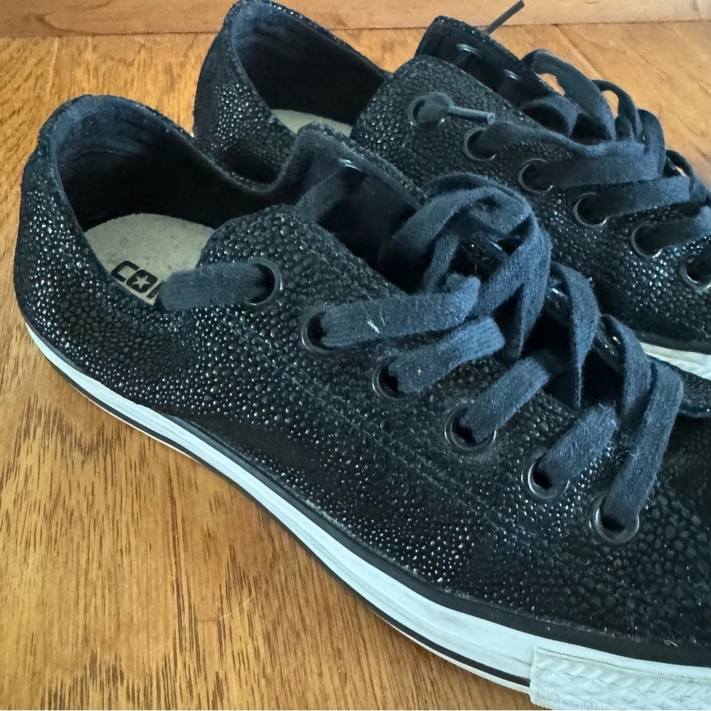 Converse All Star Low Top Sneakers Women’s 7 Pebble Black Leather Casual Shoes - Picture 2 of 9